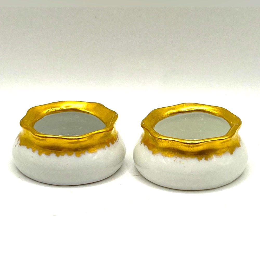 Set of 2 VTG O & E.G. Royal Austria Open Salt Cellar White Porcelain Gold Rim